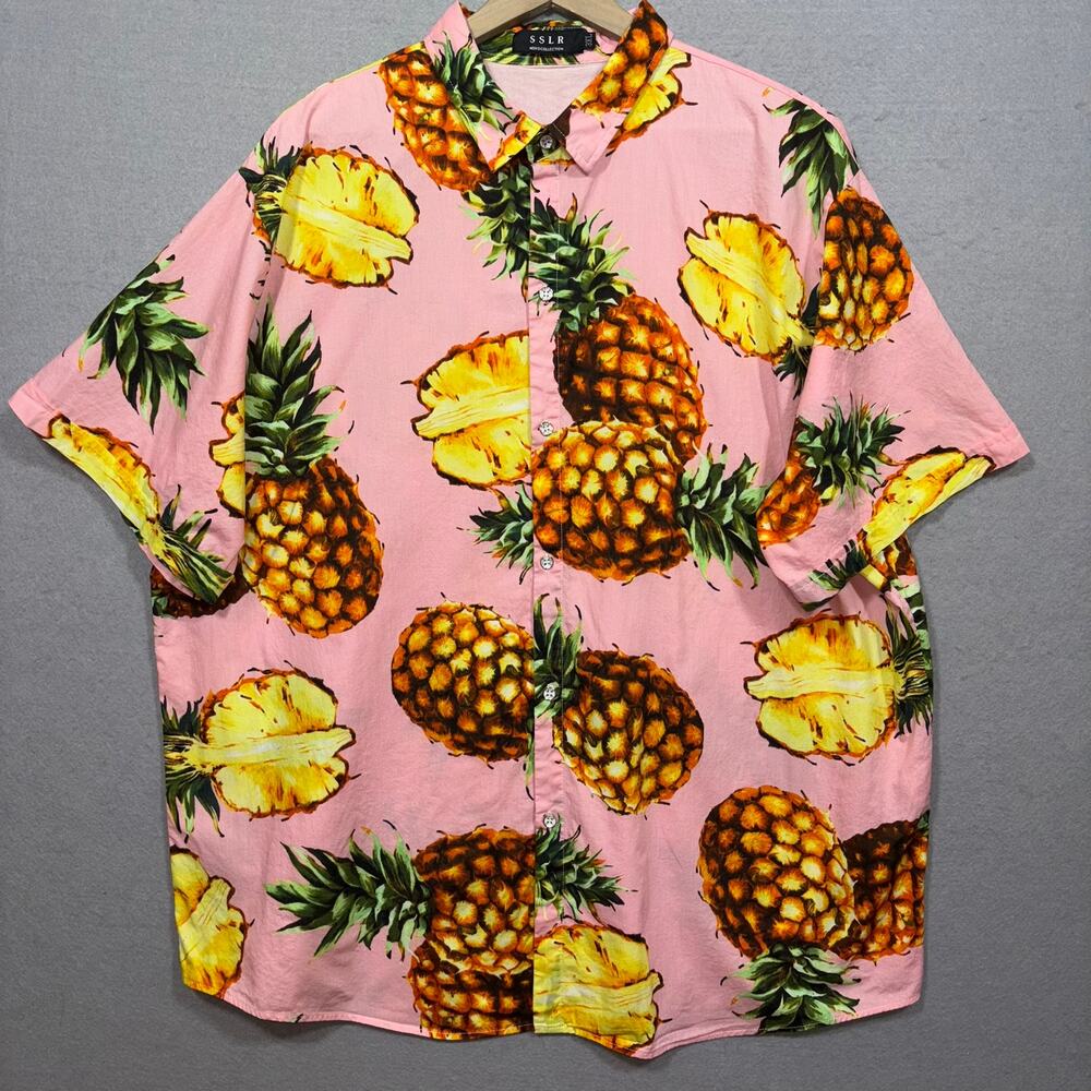 SSLR Mens Pink Tropical Hawaiian Pineapple Shirt 3X Vacation‎ Statement Bright